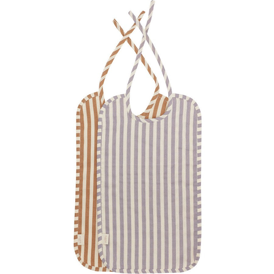 2 bavoirs - rayures terracotta/lavande
