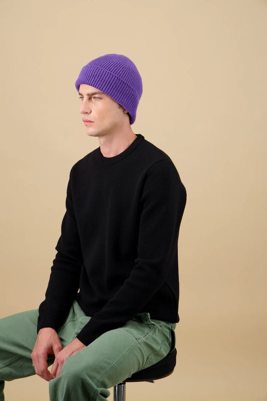 Bonnet laine mérinos violet profil