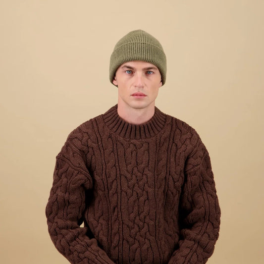 Bonnet laine merinos vert militaire