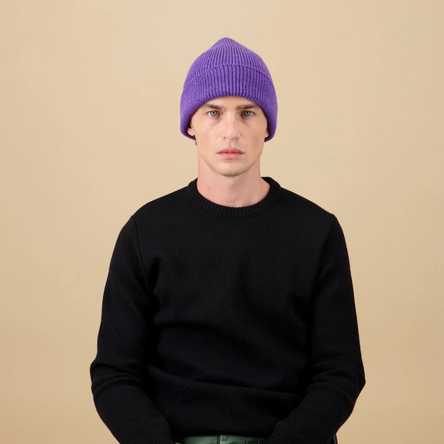 Bonnet laine mérinos violet