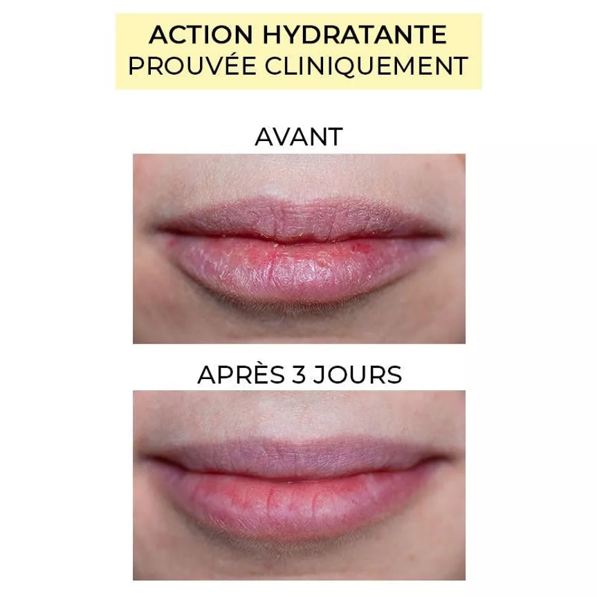 Rouge à lèvres hydratant Prune Pomponne avant après
