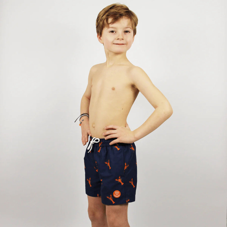 Short-de-bain-enfant-bleu-marine-motif-homard-entier