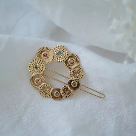 barrette dorée à strass