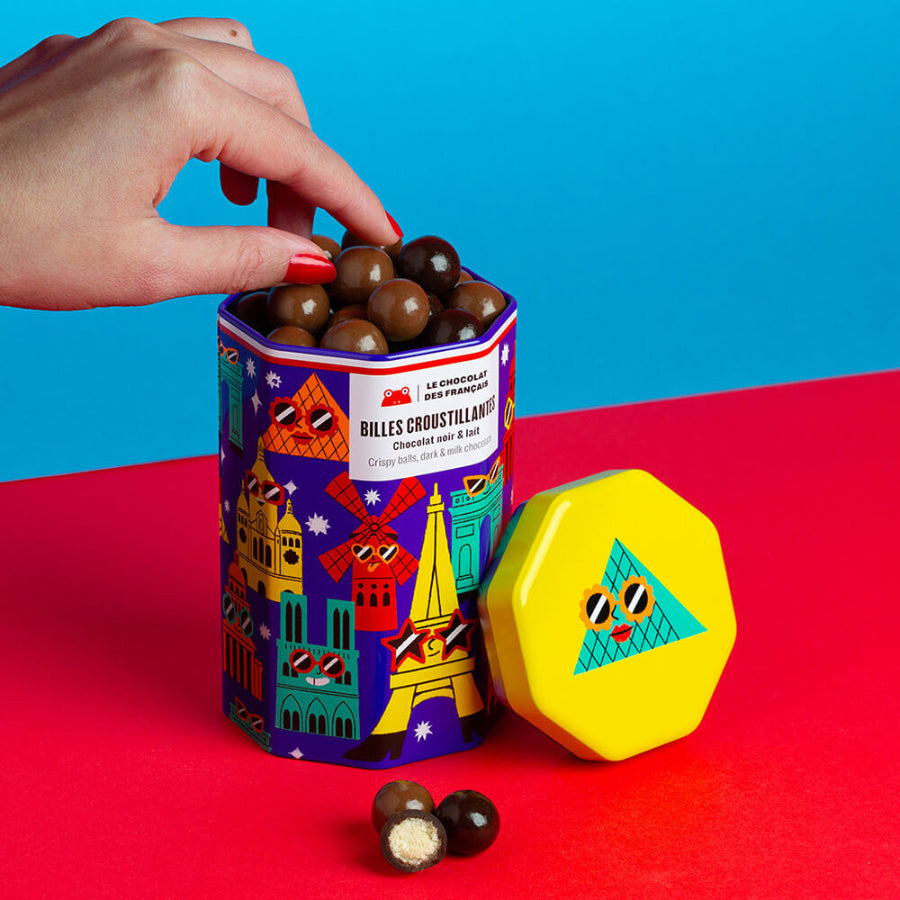 boîte métal de billes croustillantes le chocolat des français
