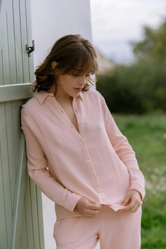 chemise gaze de coton rose