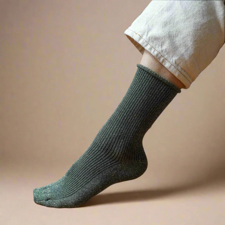 chaussettes à paillettes kaki