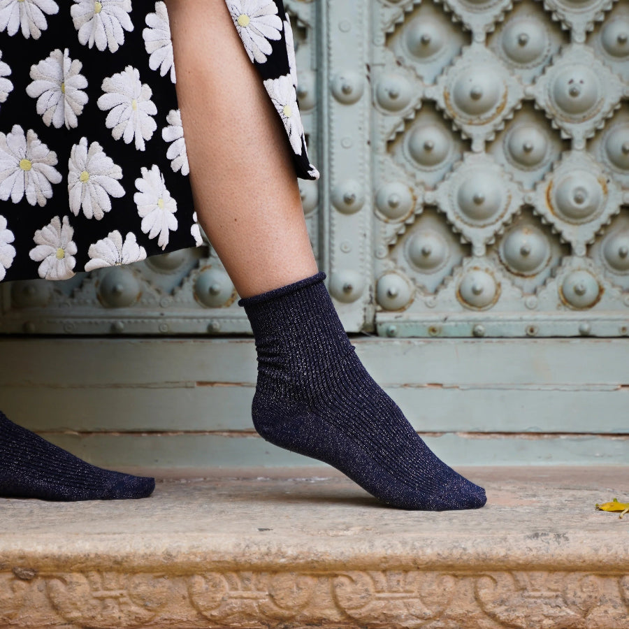 chaussettes à paillettes marine