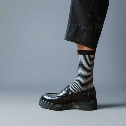 chaussettes à paillettes rayé noir