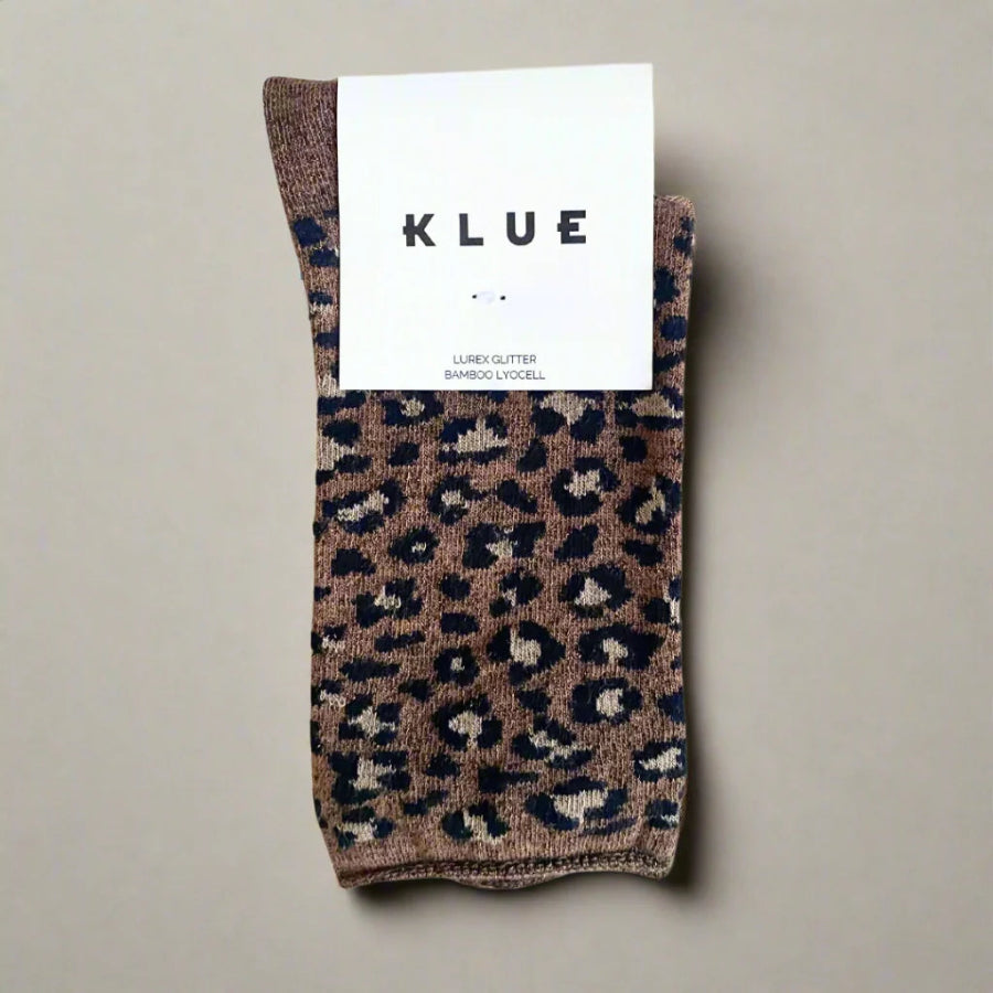 chaussettes pailletées léopard marron