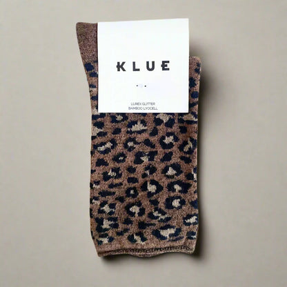chaussettes pailletées léopard marron