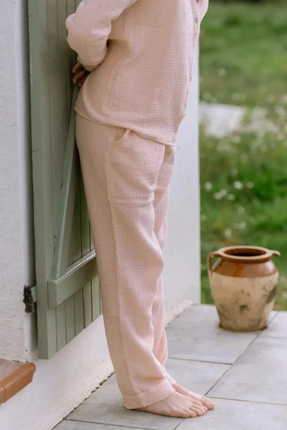 pantalon rose en gaze de coton bio